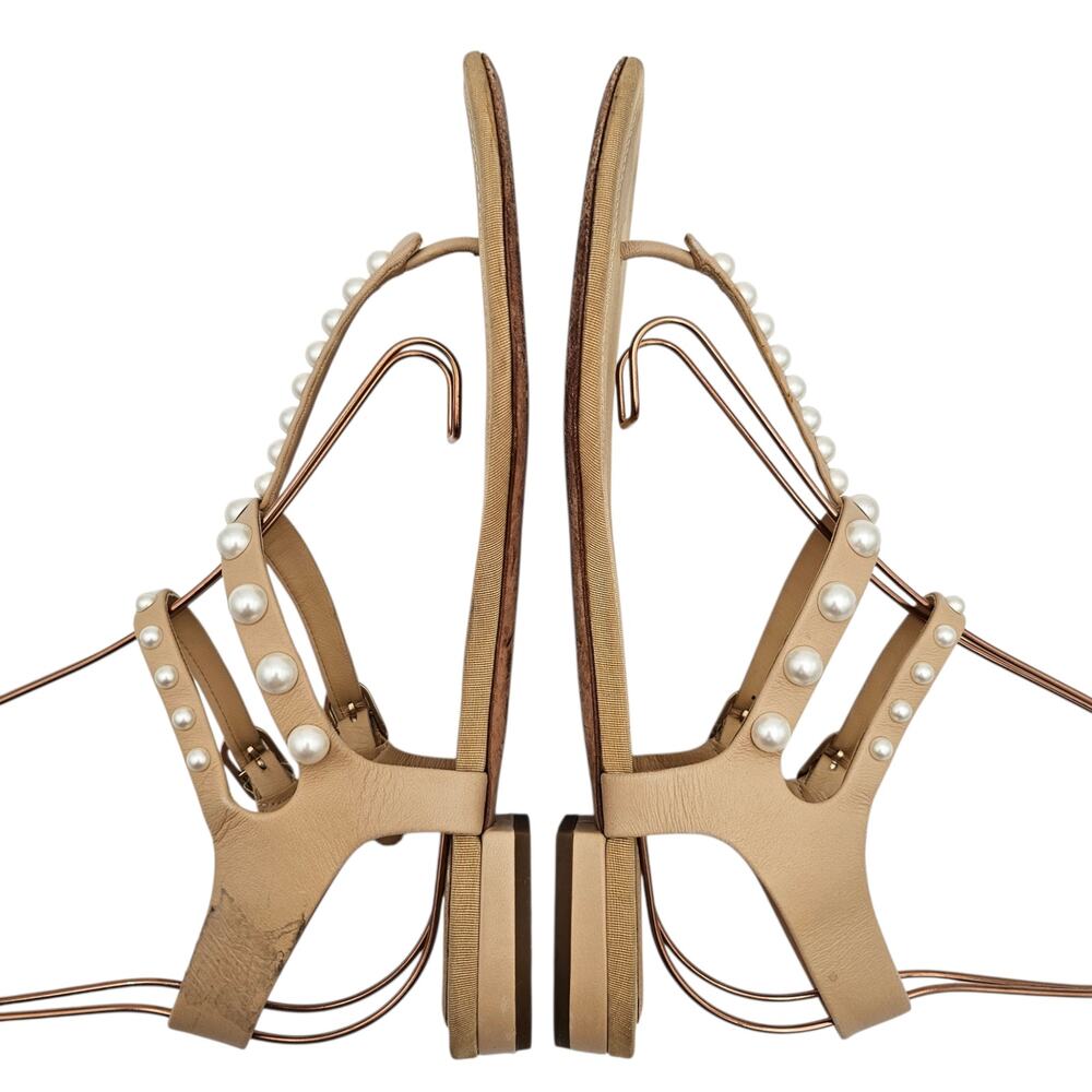 Chanel CC Pearl Flat T Strap Thong Sandal Beige Tan Leather Size 39.5 C US 8.5 9 - Picture 9 of 13